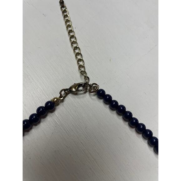 Vintage Beaded Necklace Navy Blue Old Money Classic Sing Stand Bass Color Clasp - Picture 6 of 7